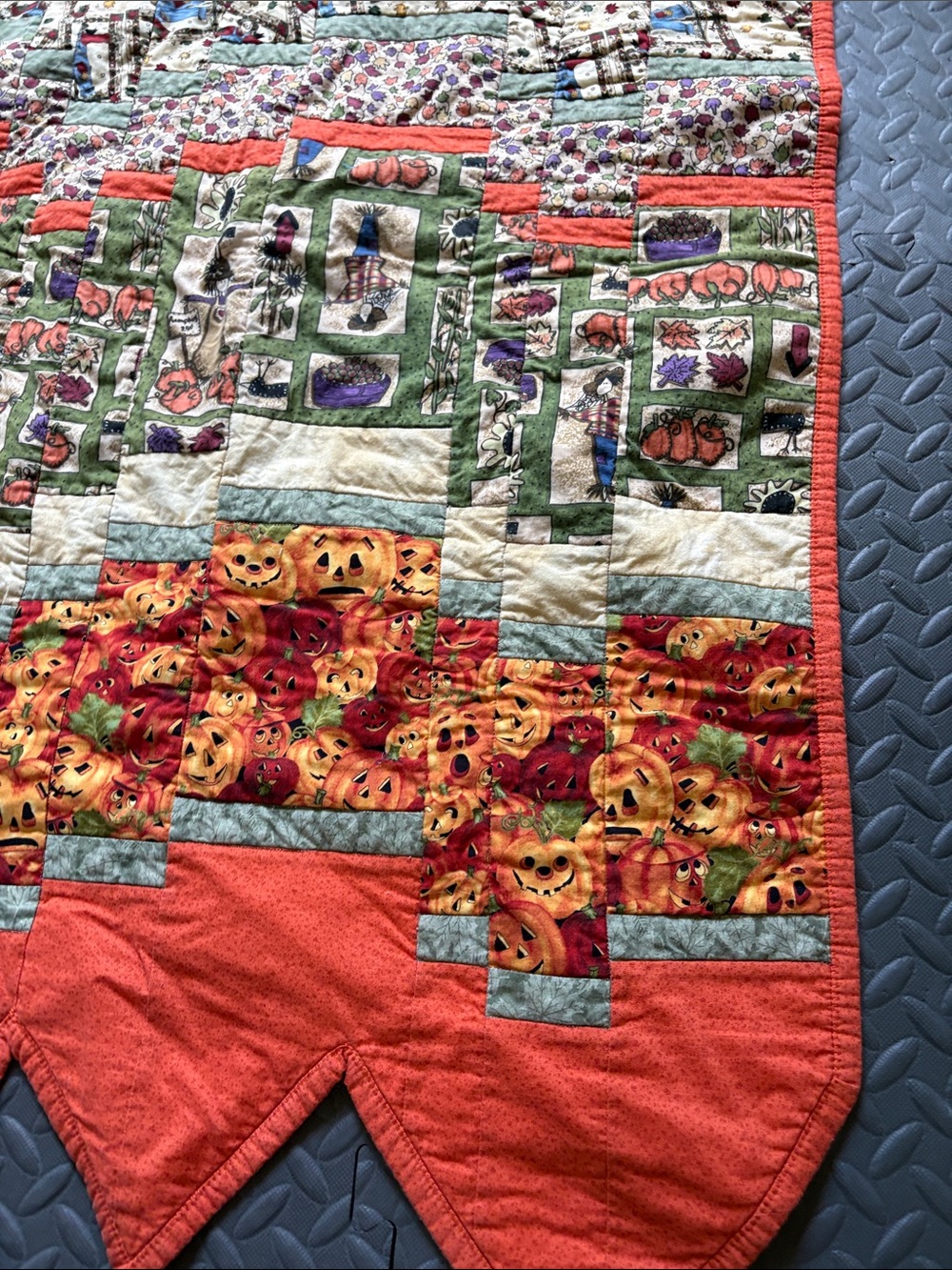 Handmade Orange Pumpkin Patch Quilted Wall Hanging/ Table Runner - Picture 3 of 7